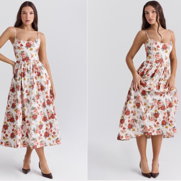 HOUSE OF CB 'Lolita' Italian Rose Print Cotton Corset Sundress NWOT - Picture 1 of 4